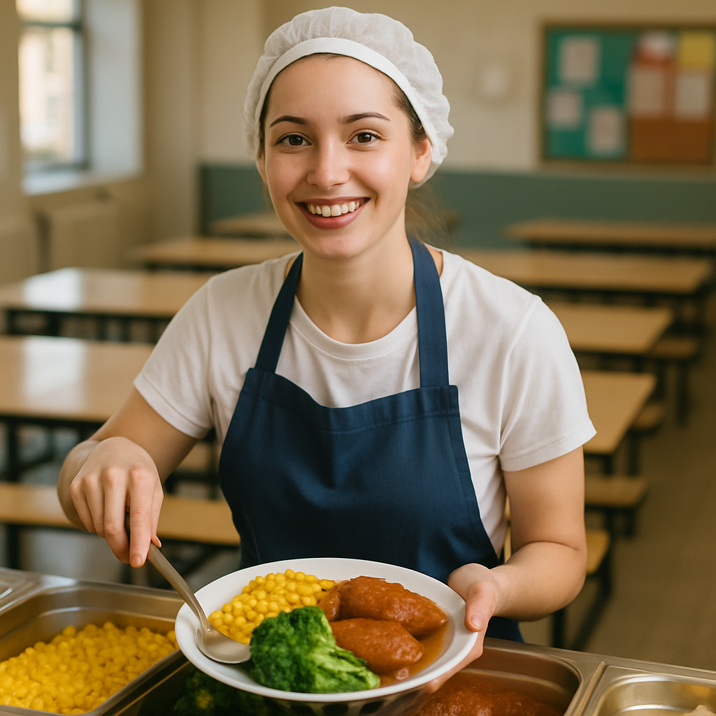 young dinner lady in canteen-1