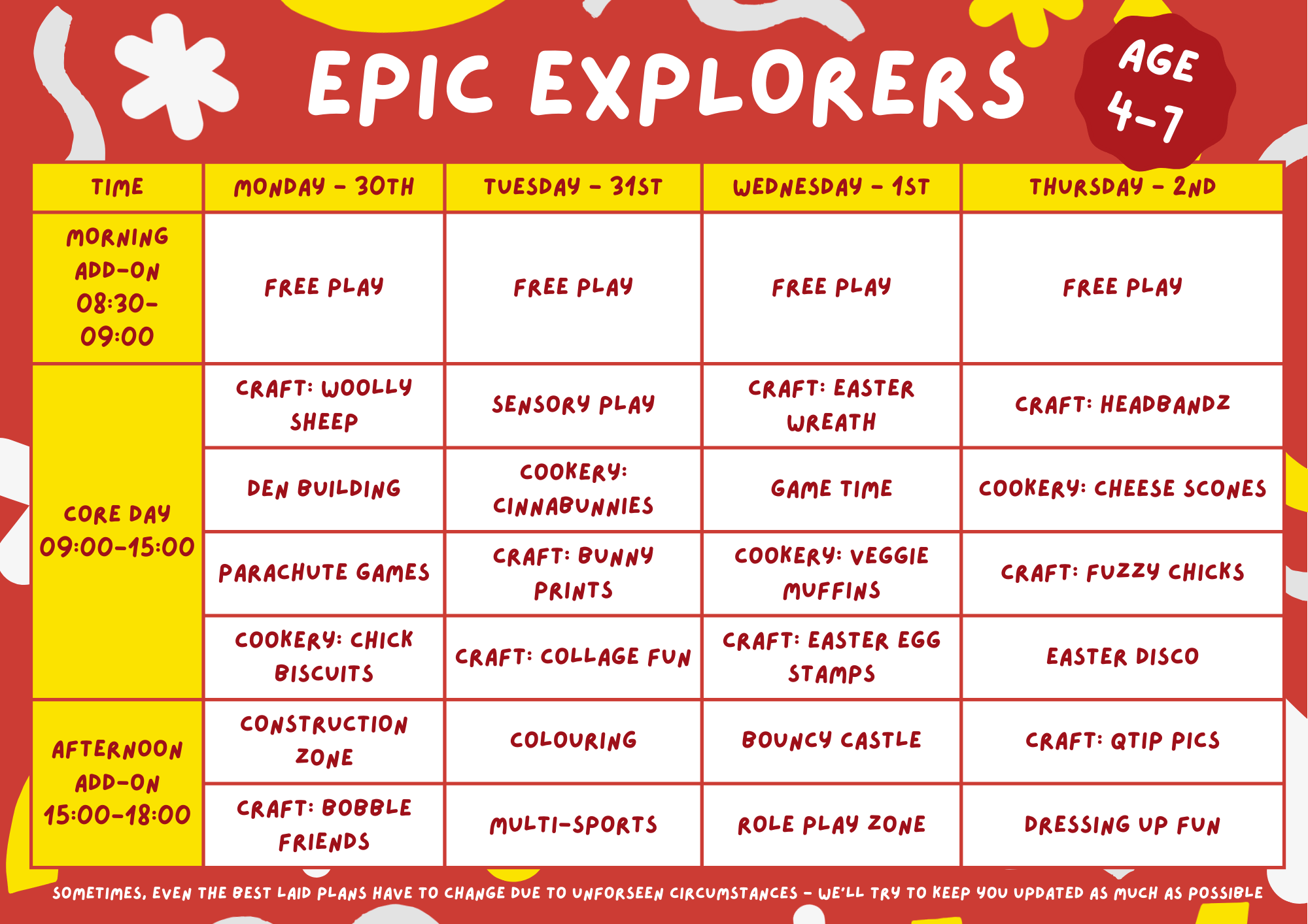 Epic Explorers Easter Programme 30th March - 2nd April
