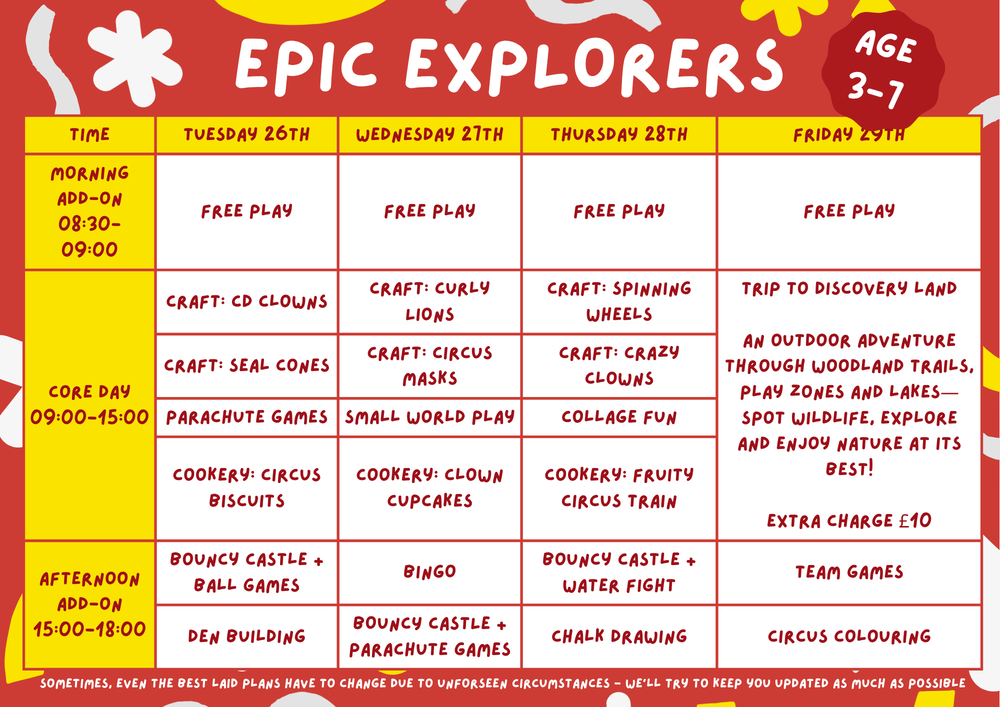 Epic Explorers May Programme 26th - 29th May