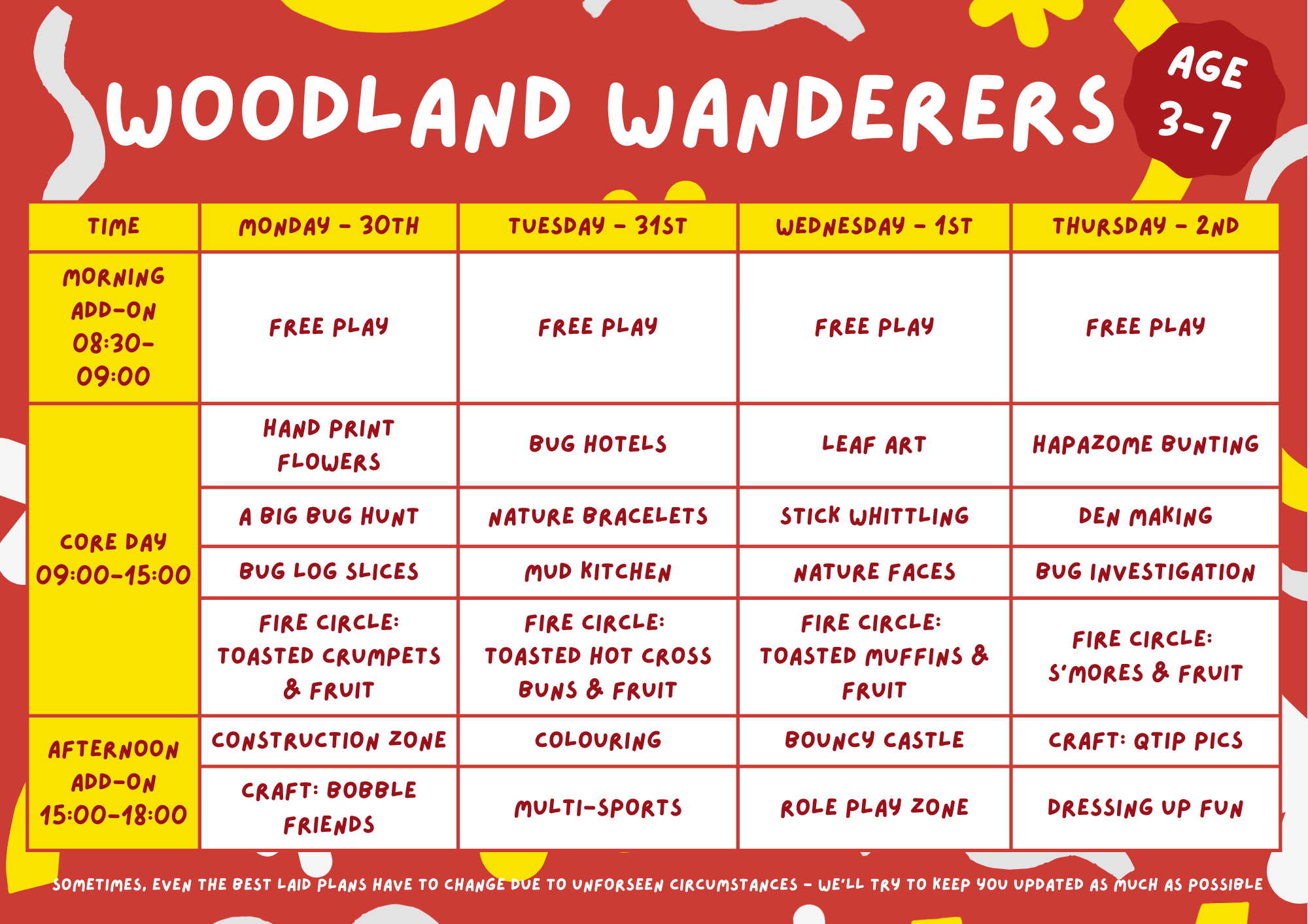 Forest School Easter Programme 30th March - 2nd April