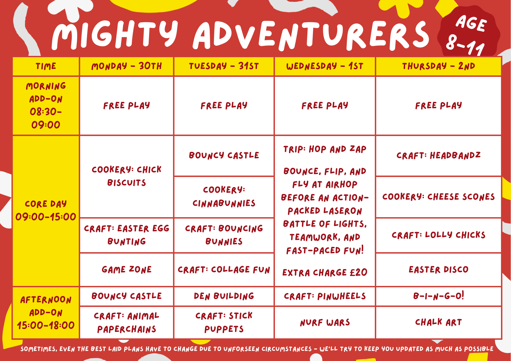 Mighty Adventurers Easter Programme 30th March - 2nd April
