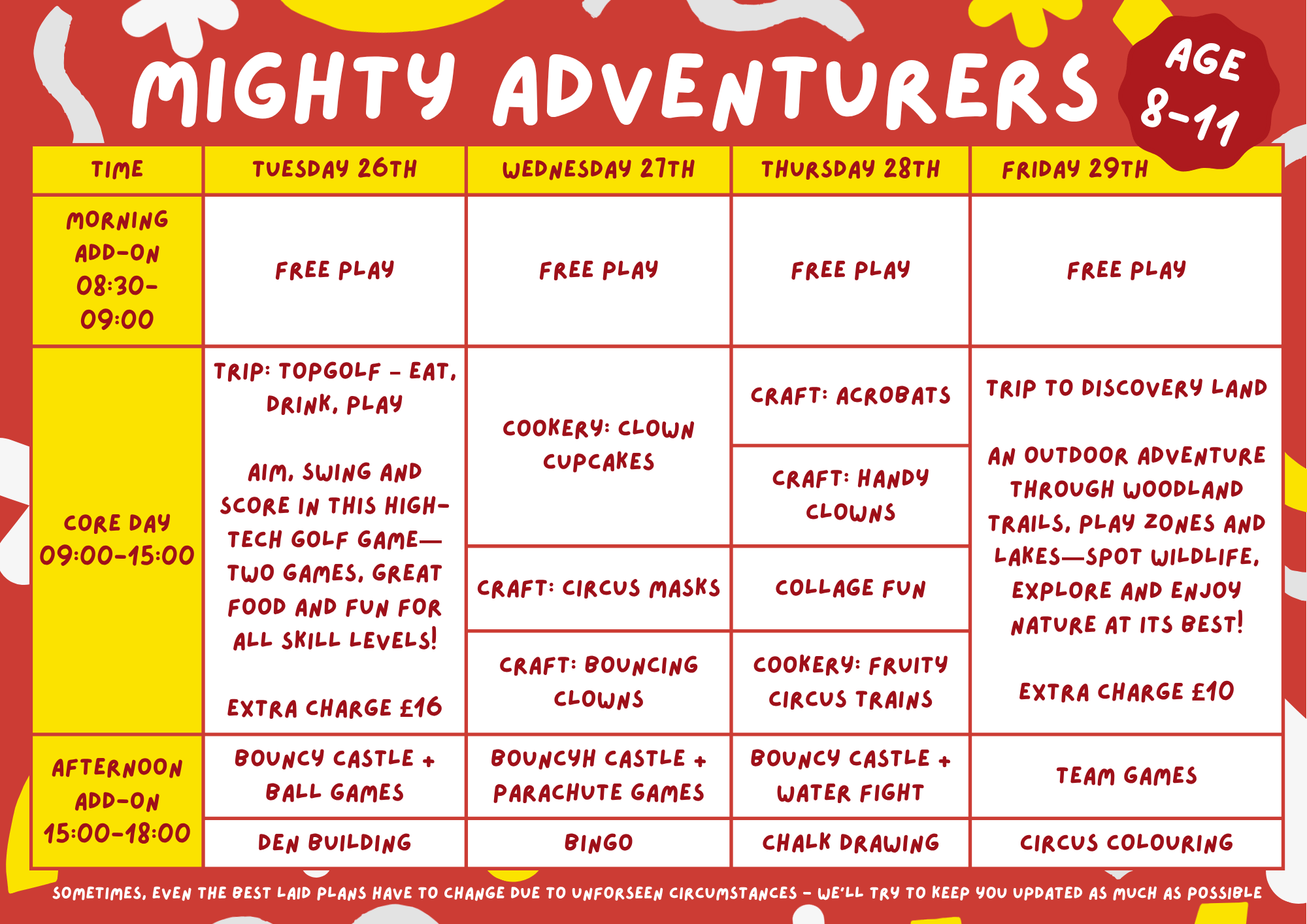 Mighty Adventurers May Programme 26th - 29th May